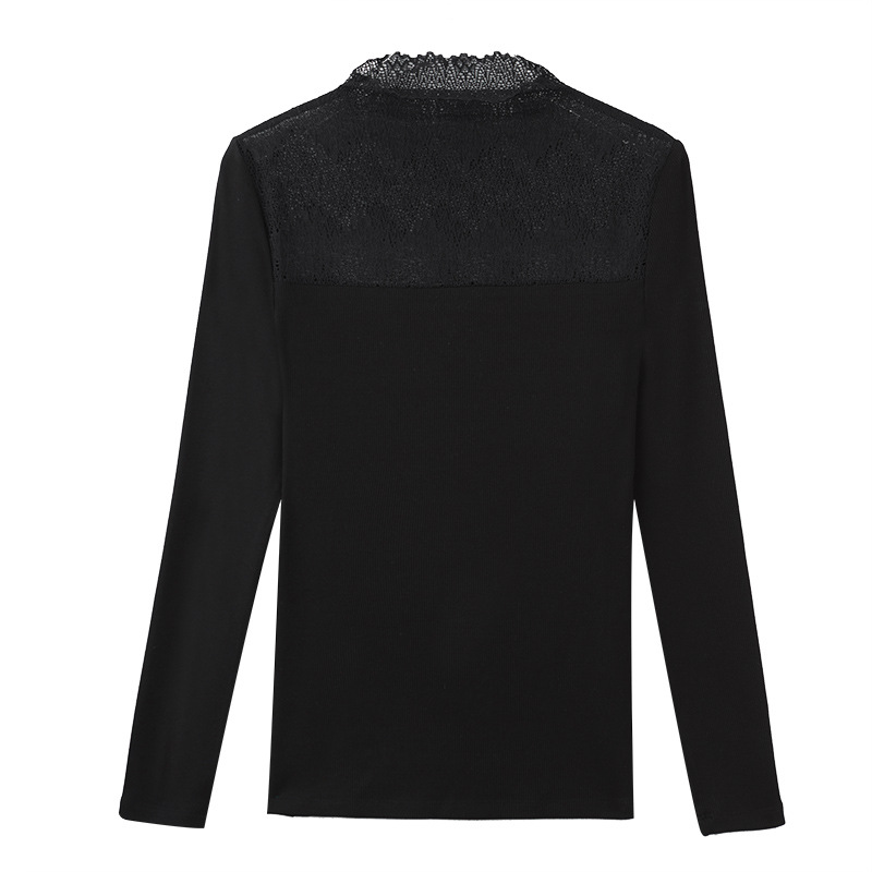 CANVAUS nueva Mitad de cuello alto costura blanco solo desgaste manga larga encaje bottoming camisa camiseta de las mujeres de moda superior