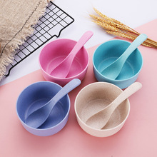 小麦秸秆碗勺套装 儿童燕麦片水果麦片礼品碗 便携餐具碗勺子