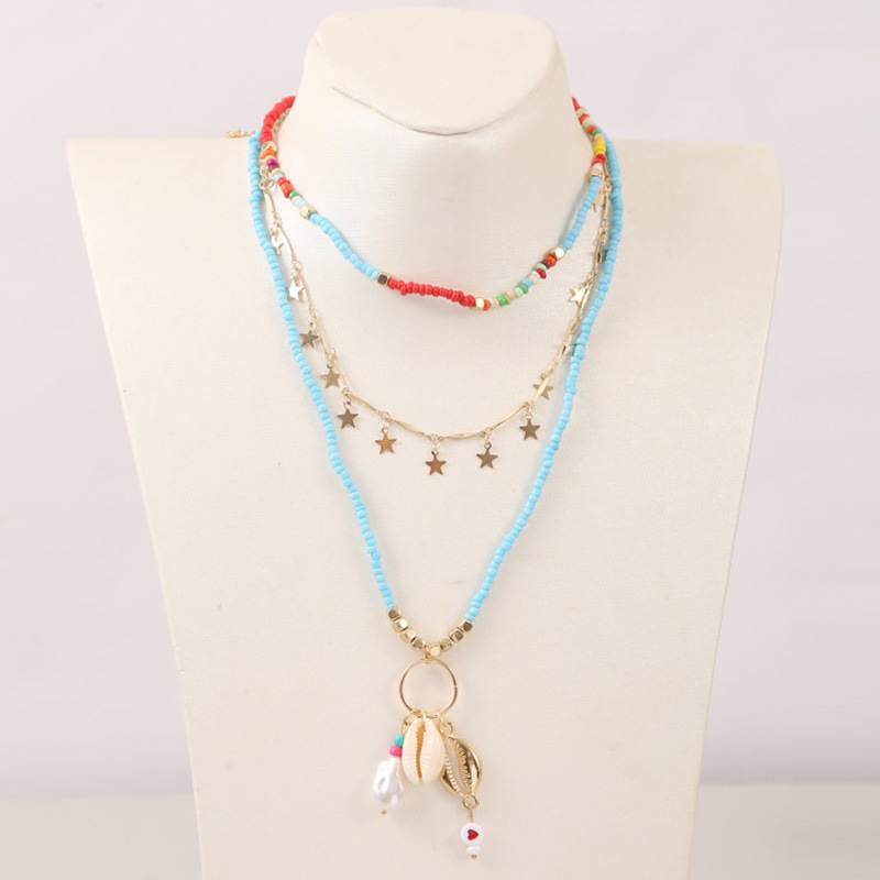 Bohemian Style Trend Star Shell Rice Bead Multi-layer Handmade Pearl Pendant Necklace Jewelry display picture 2