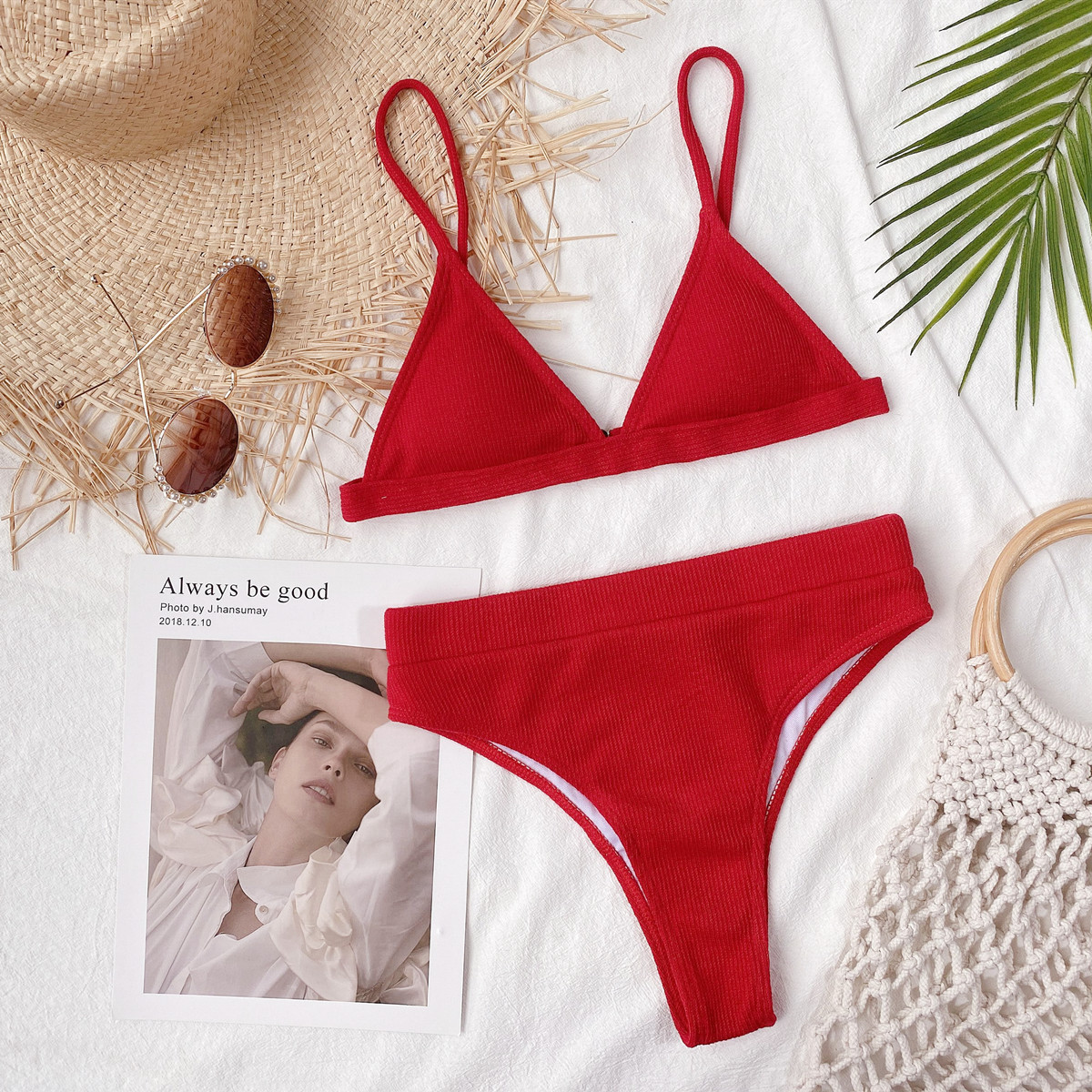 Solid Color Split Swimsuit Triangle Bikini Set NHDA73