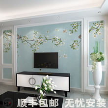 8新中式花鸟现代简约电视背景墙壁布立体3墙纸影视墙布壁纸壁画批