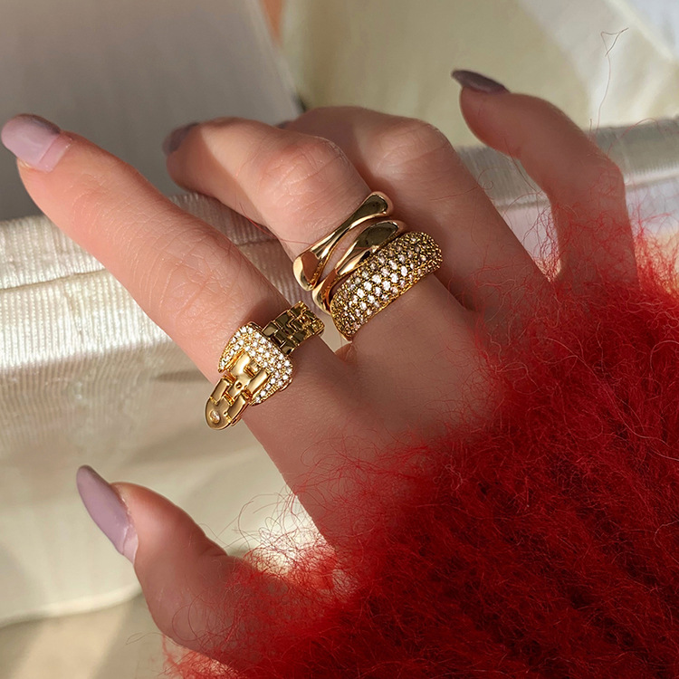 Rings Classification 1 Piece Quantity Daily Occasion Copper Material Geometric Pattern Casual Geometric Copper Plating Inlay Artificial Gemstones 18k Gold Plated Rings