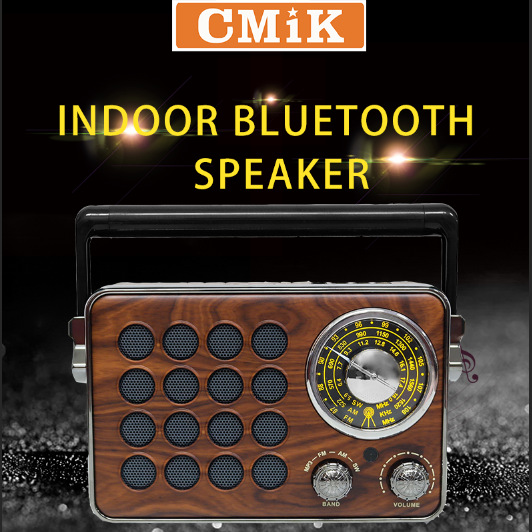 cmik outdoor portable wireless Bluetooth speaker subwoofer with card and USB flash drive, all-wooden retro speaker detail image 2