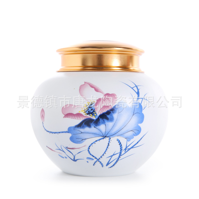 供应家居陶瓷茶叶罐景德镇陶瓷食品罐手绘陶瓷药材罐定制厂家LOGO