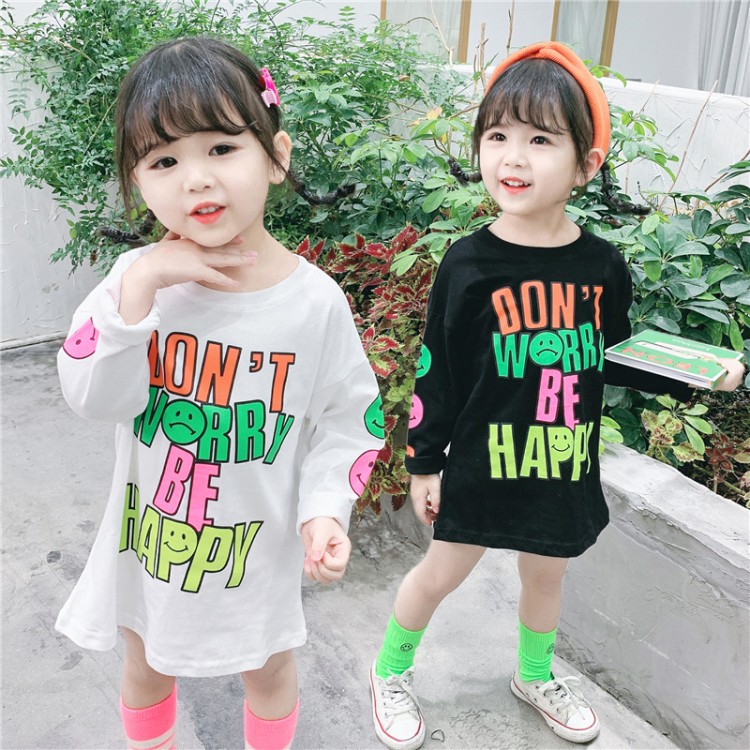 girl 2020 new pattern spring clothes Children baby children printing Long sleeve letter lengthen Autumn Base coat