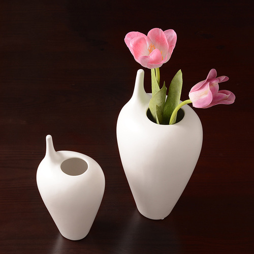 Modern simple white narrow mouth ceramic vase ornaments dry flower flower arrangement Chinese style creative living room home decoration
