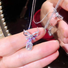 高级珠宝仿天然黄钻蝴蝶结吊坠女 pt950彩钻群镶摩根钻石项链饰品