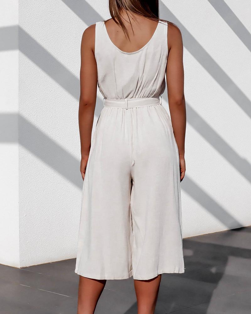 summer new U-neck single-breasted all-match cropped jumpsuit  NSYD3866