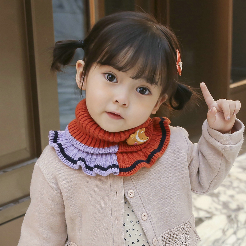 卡通拼色儿童套头围脖 韩版秋冬保暖针织毛线套头围巾宝宝围脖潮|ms