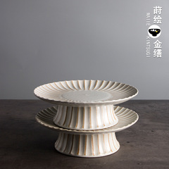 粗陶餐具水果盤陶瓷日式高腳盤中式零食盤復古點心盤甜品盤茶點盤