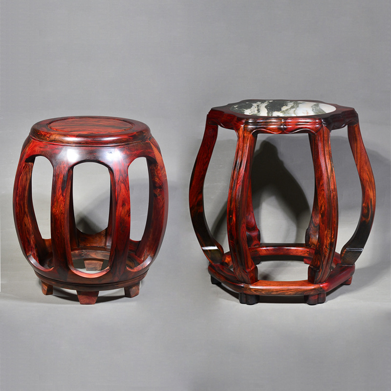 红木圆鼓凳坐墩实木古筝凳交趾黄檀中式家具大红酸枝云石海棠凳子|ru