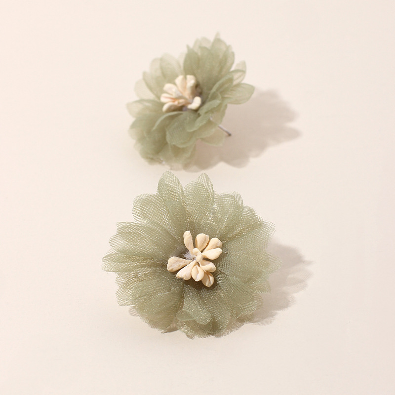 3g Weight Earrings Classification Housewarming, Anniversary, Business, Wedding, Travel, Birthday, Festival Occasion Chiffon Material Flower Pattern Women'S Gender Simple Style Style Purple, Green Color Korea Three-dimensional Mesh Chiffon Flower Retro Port Style Purple Earrings Wholesale 11