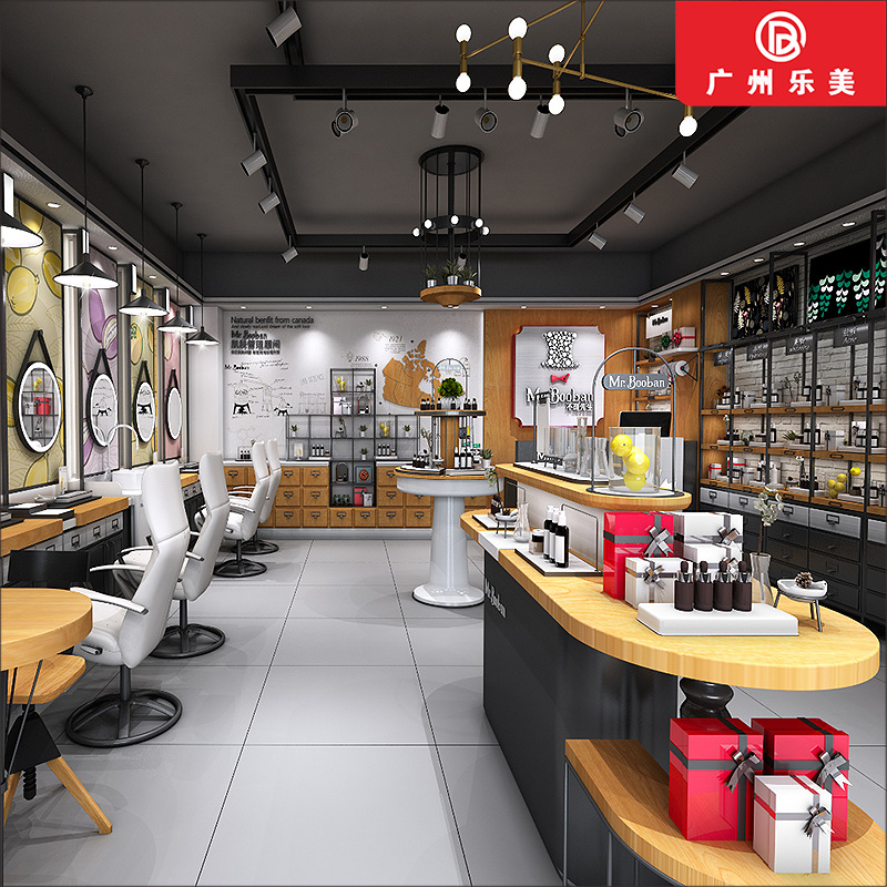 高档彩妆展柜护肤柜台 双面烤漆美妆柜台 弧形异形化妆品展示柜