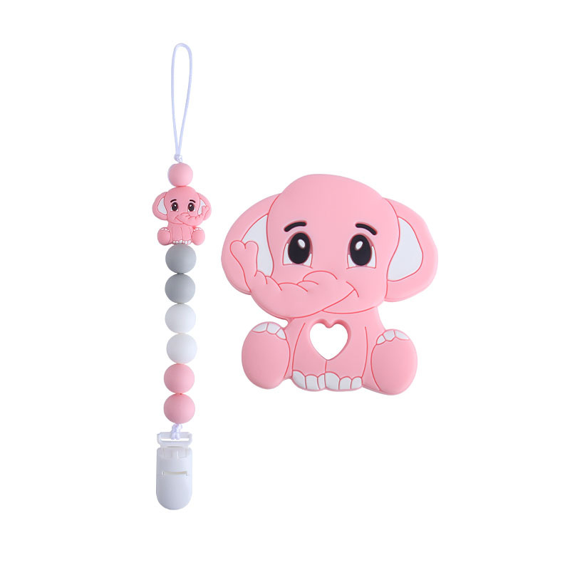 Nuevo clip de pico de pato de plástico elefante mordedor de silicona bebé elefante de silicona Cadena de chupete de juguete molar cadena anti-caída