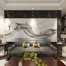 北欧几何麋鹿客厅沙发电视背景墙壁纸现代简约仿大理石纹卧室壁画