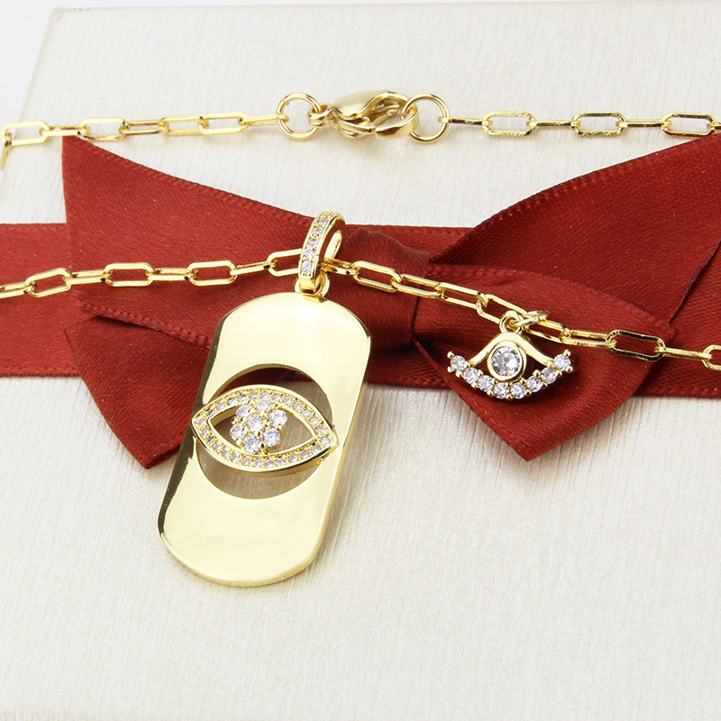 Gold-plated Eye Diamond Pendant Necklace display picture 3