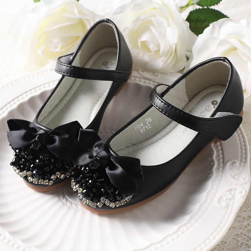 Girls black leather shoes princess shoes...