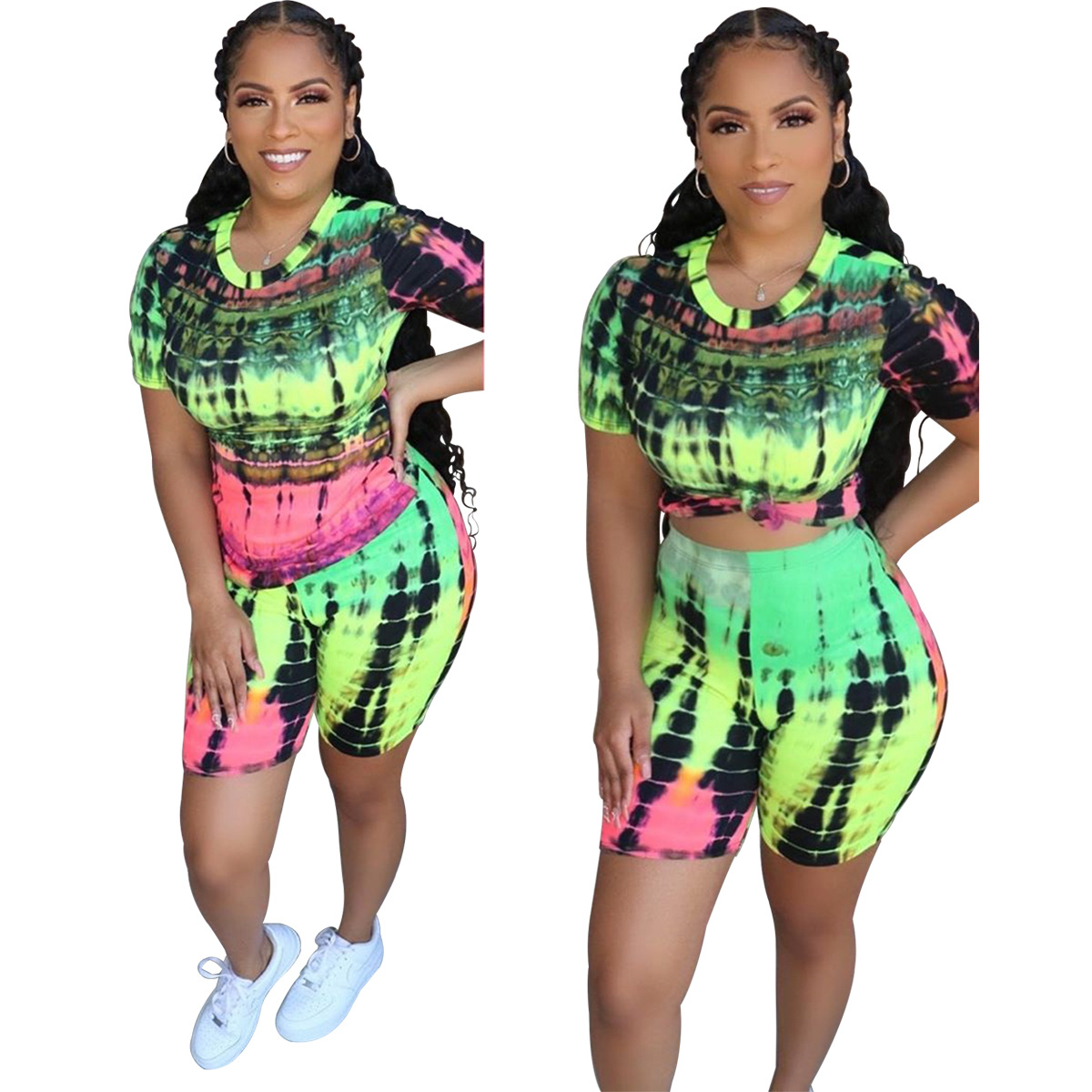 Casual Sports Print Round Neck Short-Sleeved Set NSSJW58862