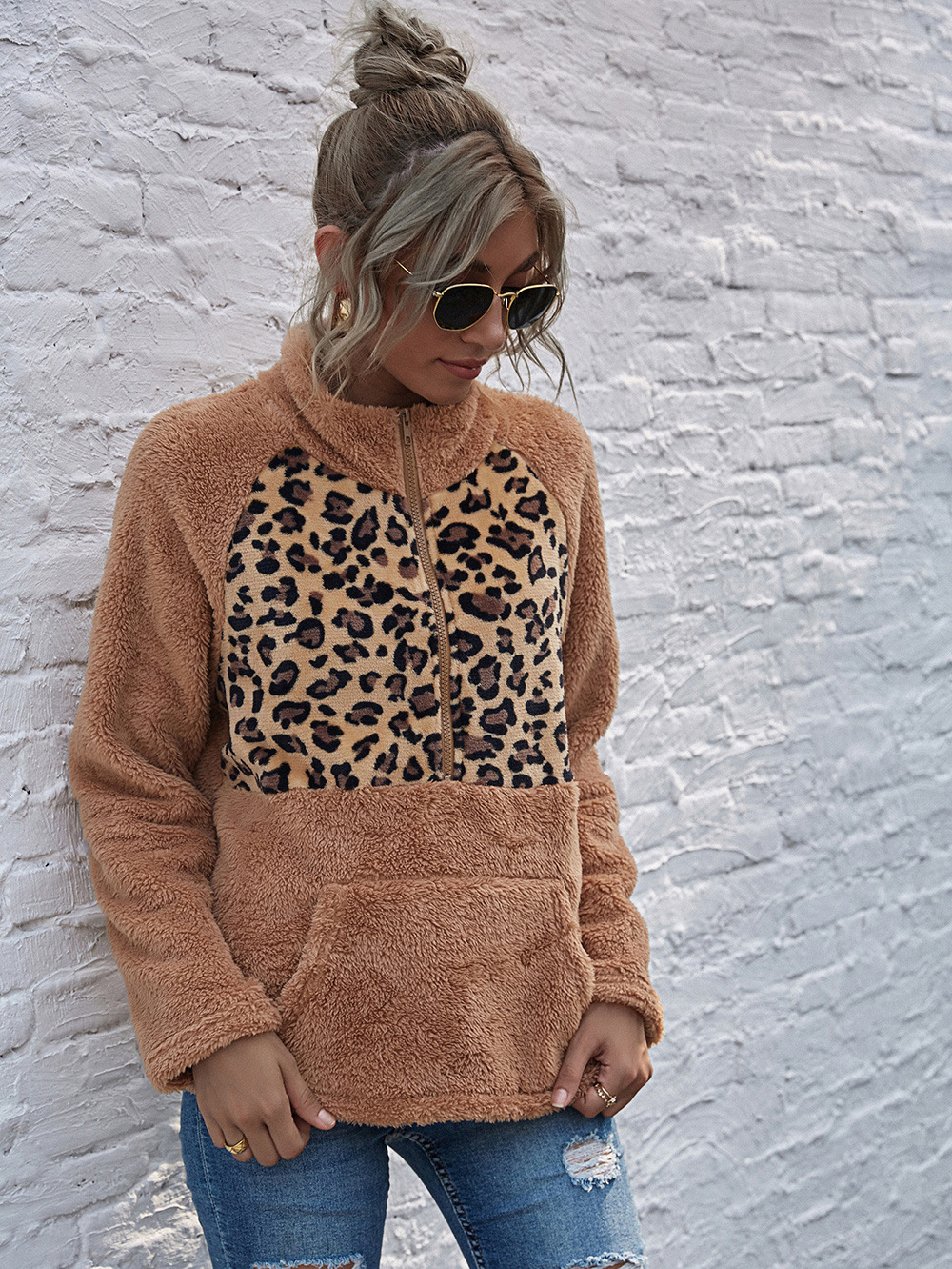  leopard print stitching long-sleeved plush jacket  NSDF5195