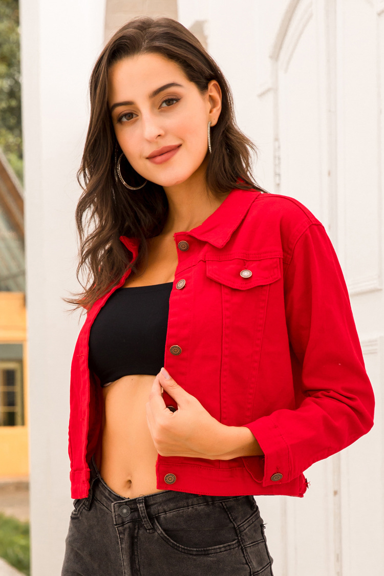 red short slim denim jacket  NSSY9134