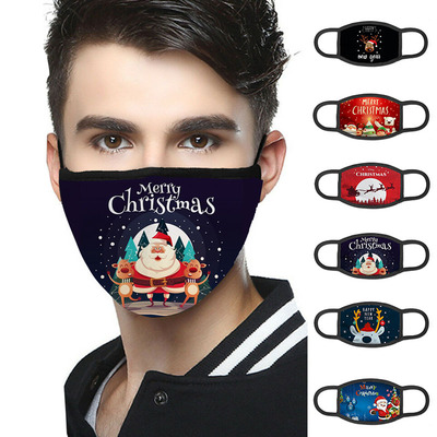 圣诞节口罩成人卡通图案布口罩可水洗防尘口罩棉加工订制跨境爆款|ms
