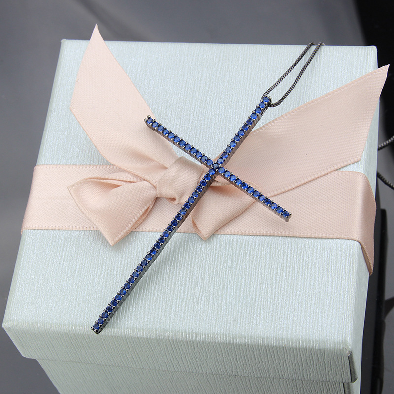 inlaid zirconium copper big cross necklace