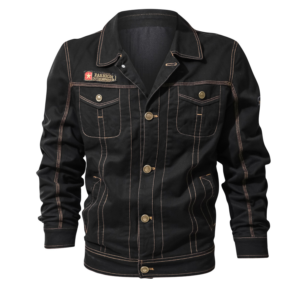 Chaqueta militar multibolsillos de primavera con cuello de algodón 3D para hombre_voghion.com