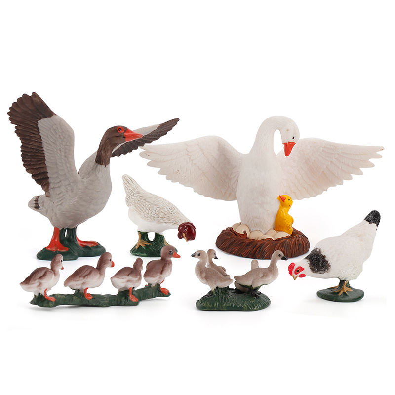 Exportación transfronteriza nuevos niños simulación granja aves modelo animal pollo pato ganso arena bandeja combinación 11 piezas conjunto adornos