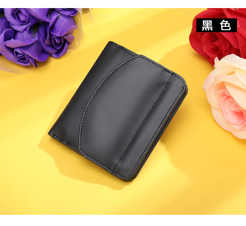 Ví nữ da bò thật dạng gấp ngắn chống trộm RFID — Màu xanh lá cây (không có hộp), Màu Đen (không có hộp), Màu đỏ (không có hộp) chi tiết 22