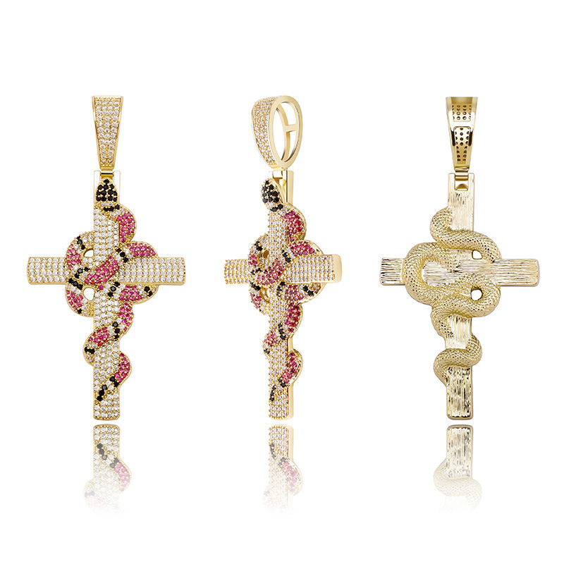 Retro Snake Cross Pendant Necklace