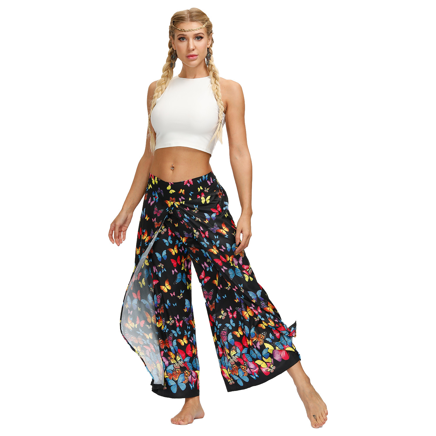 printing women s casual split wide leg pants Nihaostyle Clothing Wholesale NSMDF67651