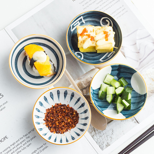 Wholesale Japanese tableware underglaze color machine printed sauce dish condiment dish flavor dish small round dish creative internet celebrity style