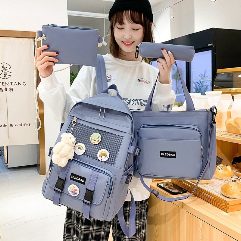 韩版双肩包男女百搭四件套学院风旅行背包潮大容量时尚学生书包