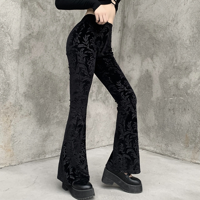 Retro Suede Embossed Flared Pants NSGYB97715