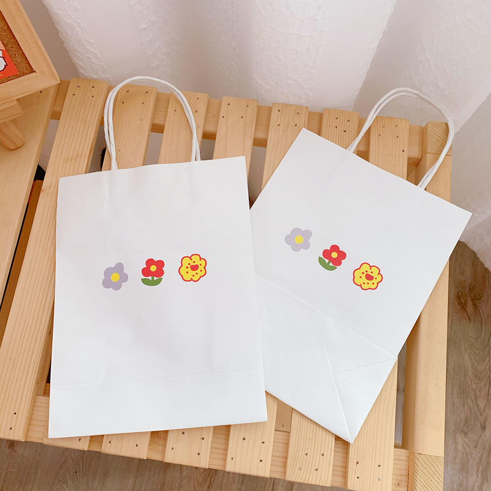 Cute Color Small Flowers Double-sided Printing White Simple Tote Shopping Gift Bag display picture 2