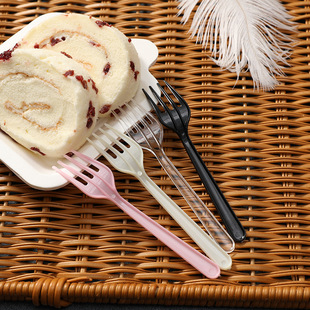 One-time plastic fork fruit salad dessert baking Western tableware four-tooth long handle cake fork in stock wholesale
