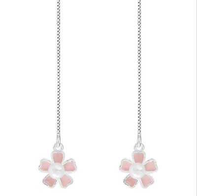 Jewellery 925 Sterling Silver cherry blossoms Ear line Pink Flower Shell beads have more cash than can be accounted for tassels Earrings Sweet Earrings