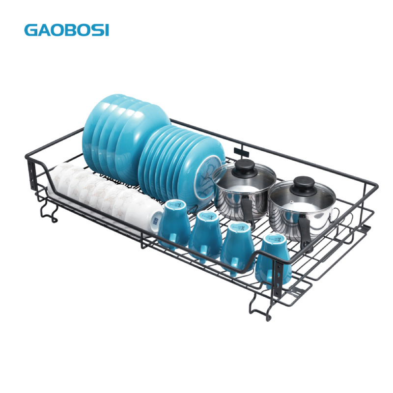 Alta platina cocina armario de cocina canasta de deslizamiento armario de cocina canasta de amortiguación cajón canasta de almacenamiento de platos estante de platos