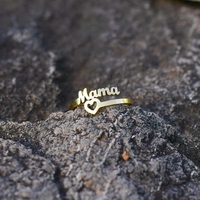 Mama Letter Titanium Steel Plating Open Ring display picture 5