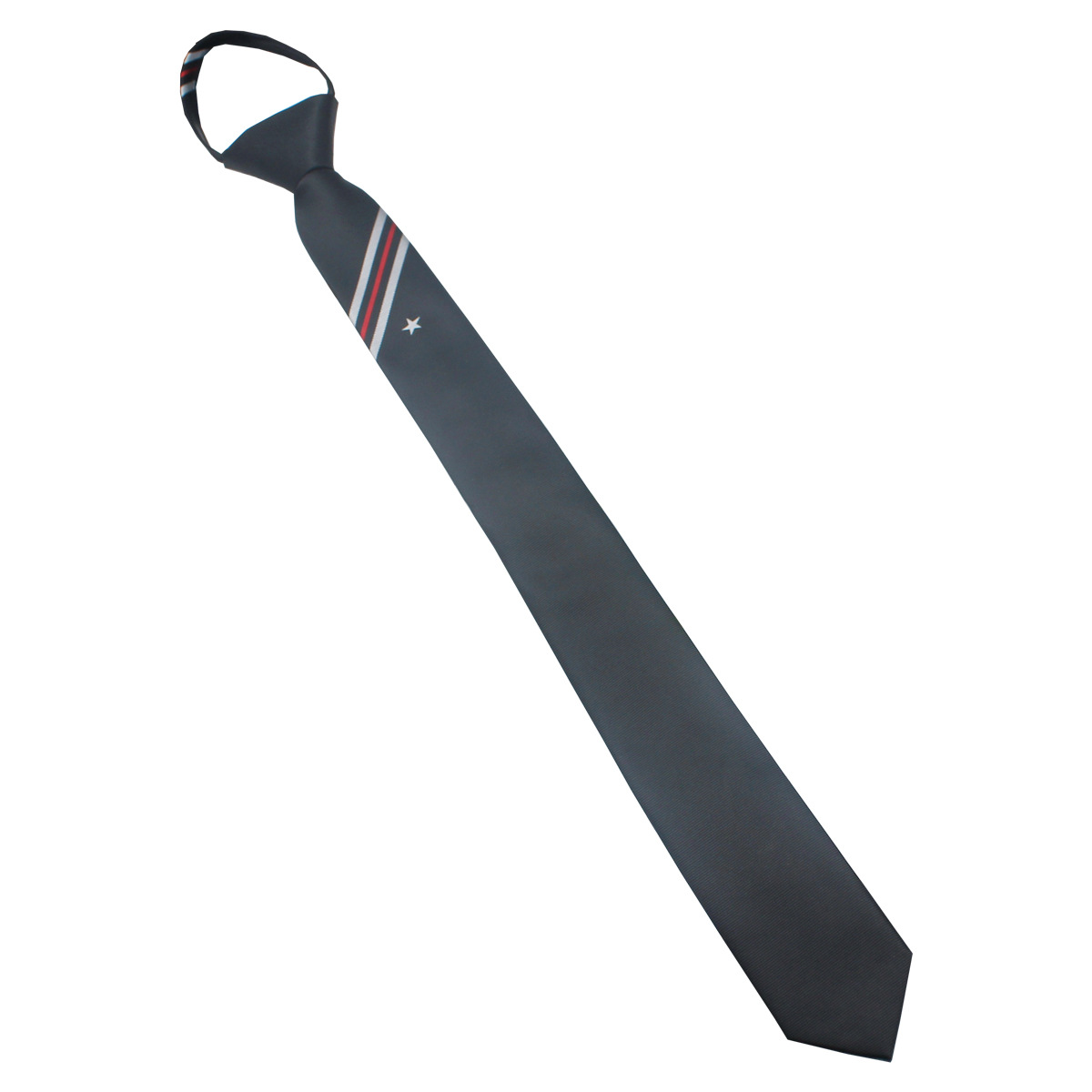 Versión coreana de la corbata negra con bordado de posicionamiento para hombres 5cm corbata de cremallera fácil de tirar perezosa de color sólido ultra estrecho