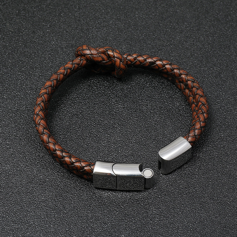 retro woven leather  stainless steel  magnet buckle menu0027s bracelet