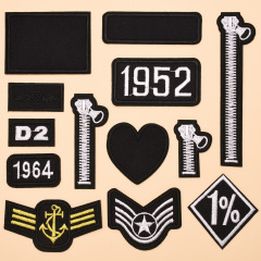 電腦繡花章刺繡布貼黑白字母補丁貼高端服裝輔料布徽章繡花章仔