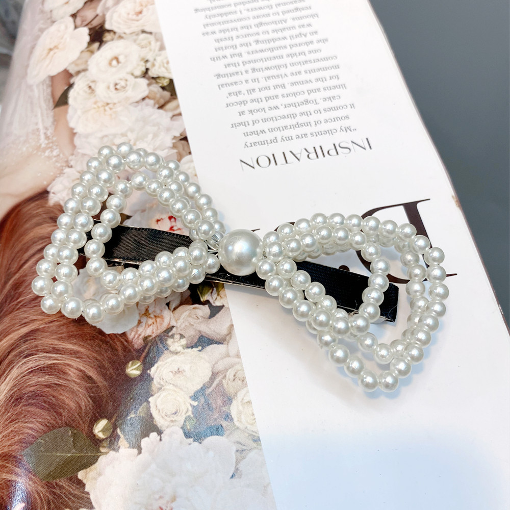 Pearl Three-layer Bowknot Hair Scrunchies Retro Hairpin display picture 6