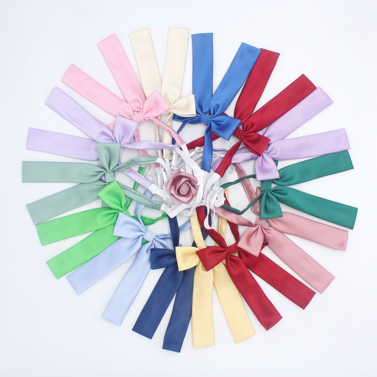 Pajarita de mango largo pequeño de sarga de color sólido, pajarita, punto de flor al por mayor, traje de marinera casual coreano para mujer, pajarita uniforme JK