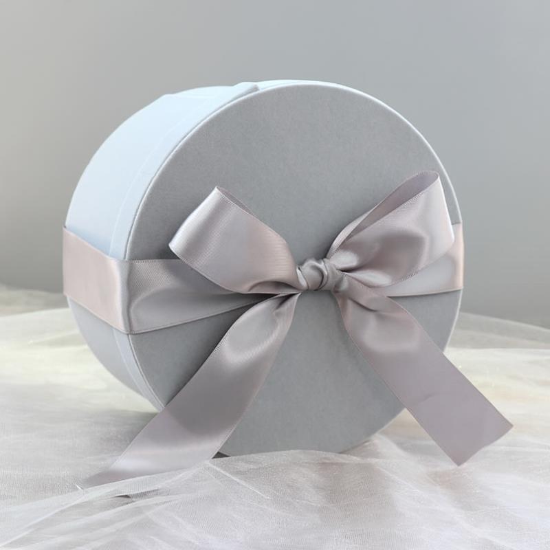 绒布圆盒圆形长毛绒礼品盒端午包装生日礼物结婚伴手礼盒花盒