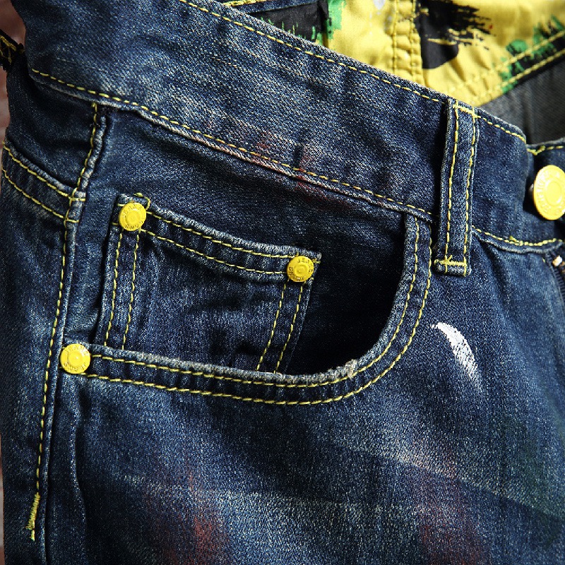 trendy men's clothing ,Summer torn denim shorts, five piece slim fitting straight leg pants_voghion.com