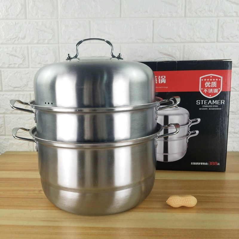 Пароварка из нержавеющей стали Пароварка с двойной решеткой Европейская трехслойная комбинированная крышка Пароварка индукционная плита Пароварка в наличии