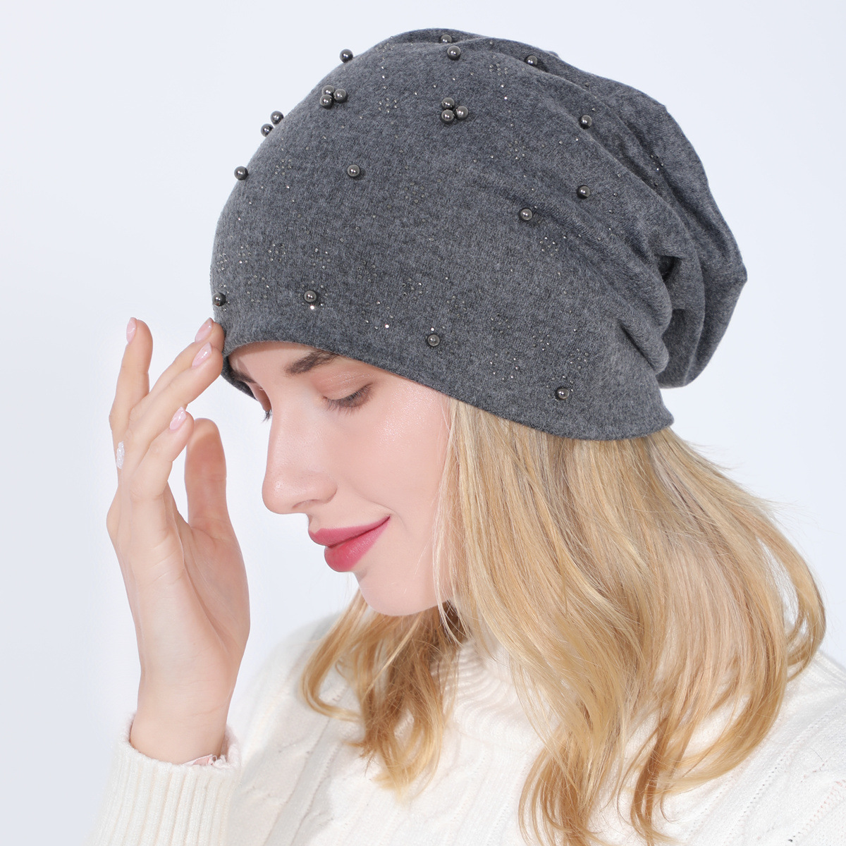 Pull à perles en coton Double couche pour femmes, ensemble de diamants chauds, à la mode, polyvalent, clair de lune chaud, nouvelle collection automne et hiver_voghion.com