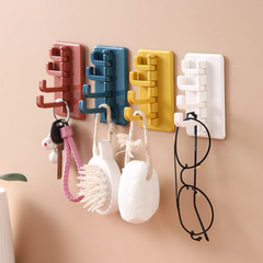 Creative four-in-a-row rotation hole-free wall-mounted clothing invisible hooks color-matched Japanese-style adhesive hooks for bathrooms and kitchens