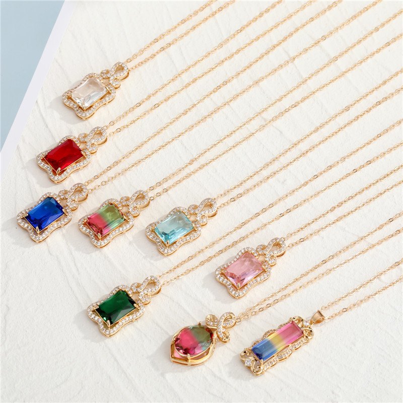 new rainbow color diamond imitation gem pendant necklace